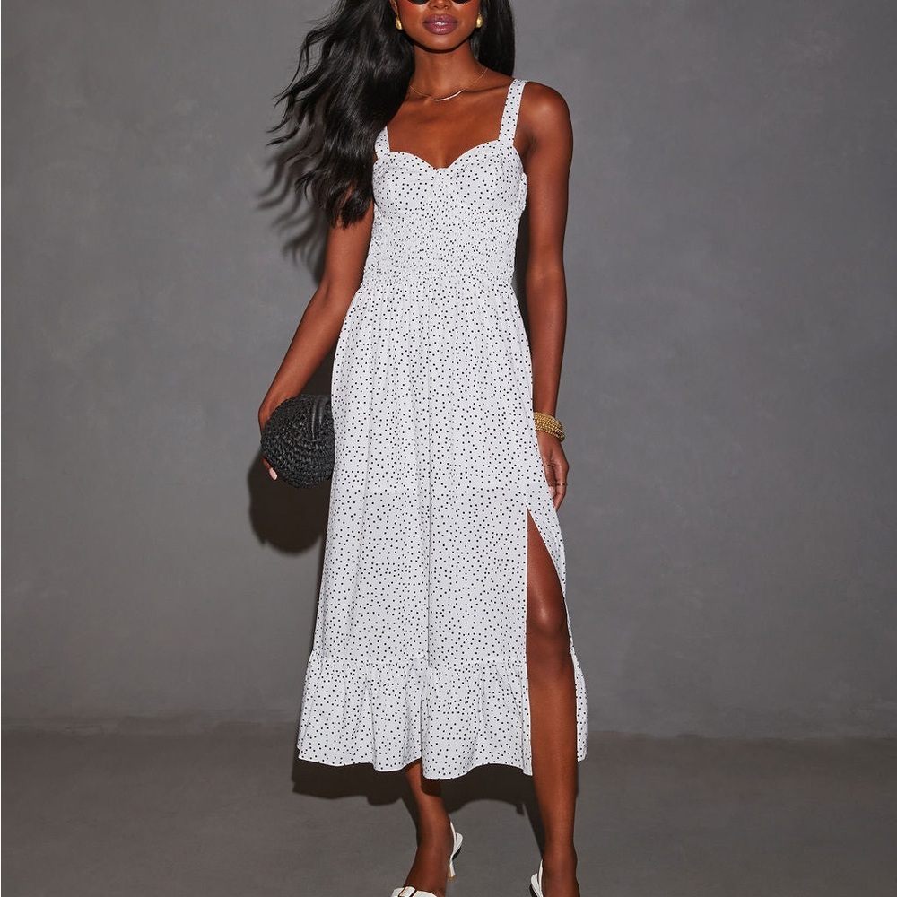 Vici Polka Dot Corset Midi Dress